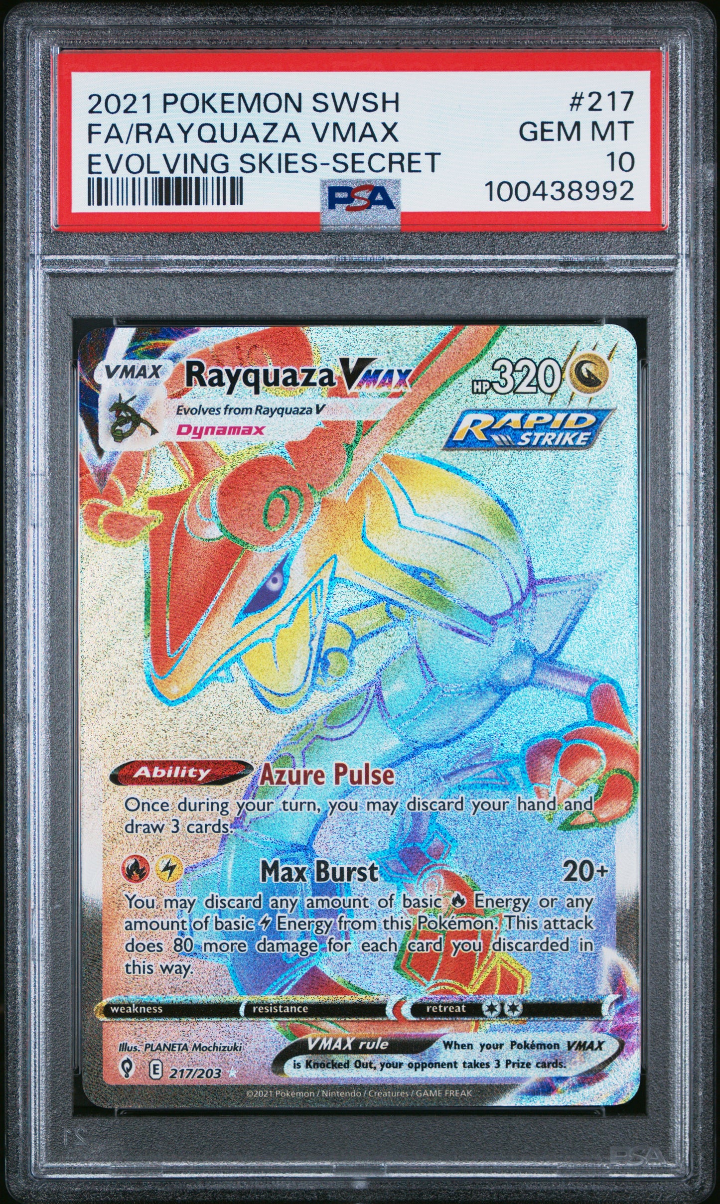 Rayquaza Rainbow Vmax #217 PSA 10 Evolving Skies 2021