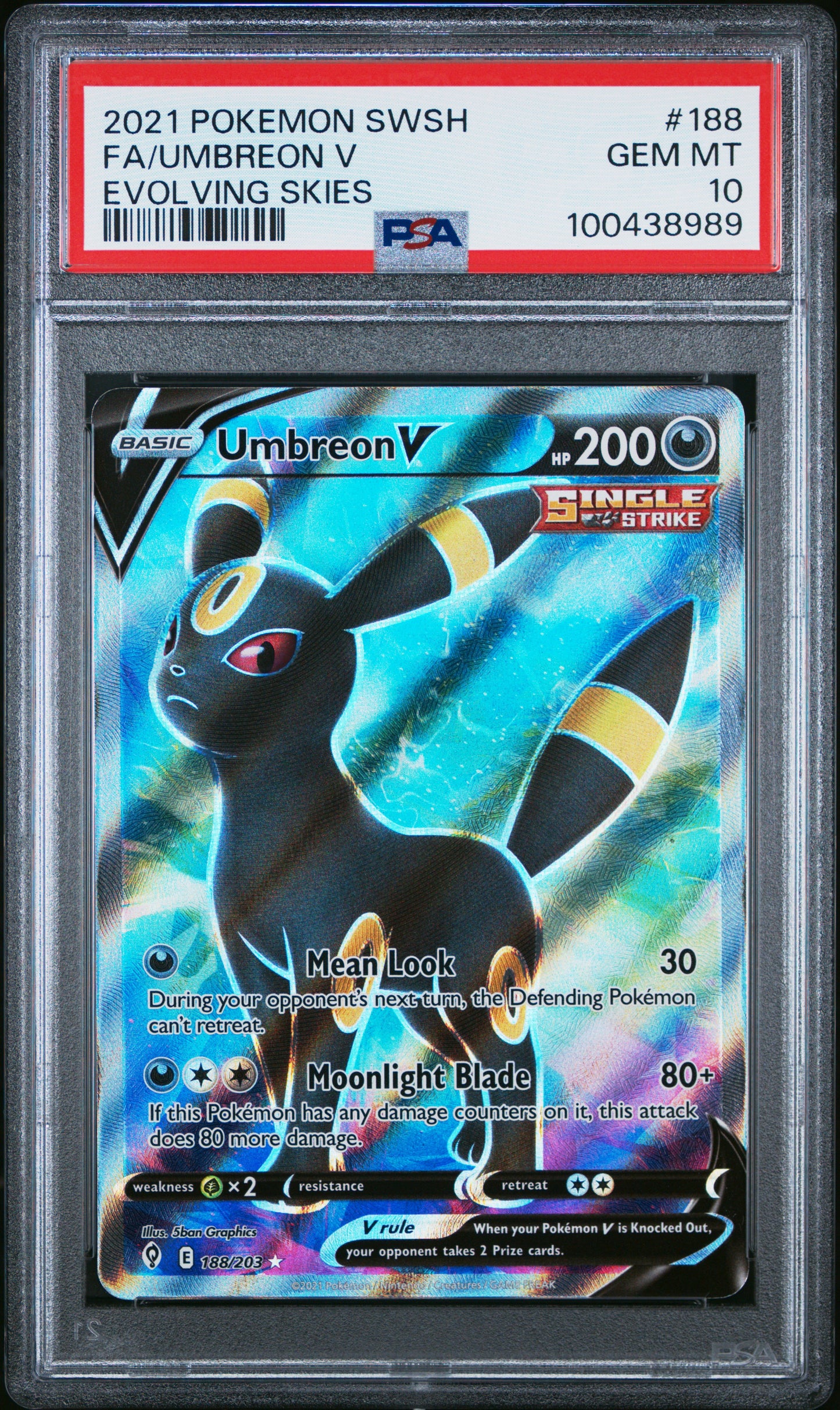 Umbrian V Full Art #188 PSA10 2022 Pokemon sword & shield Evolving Skies